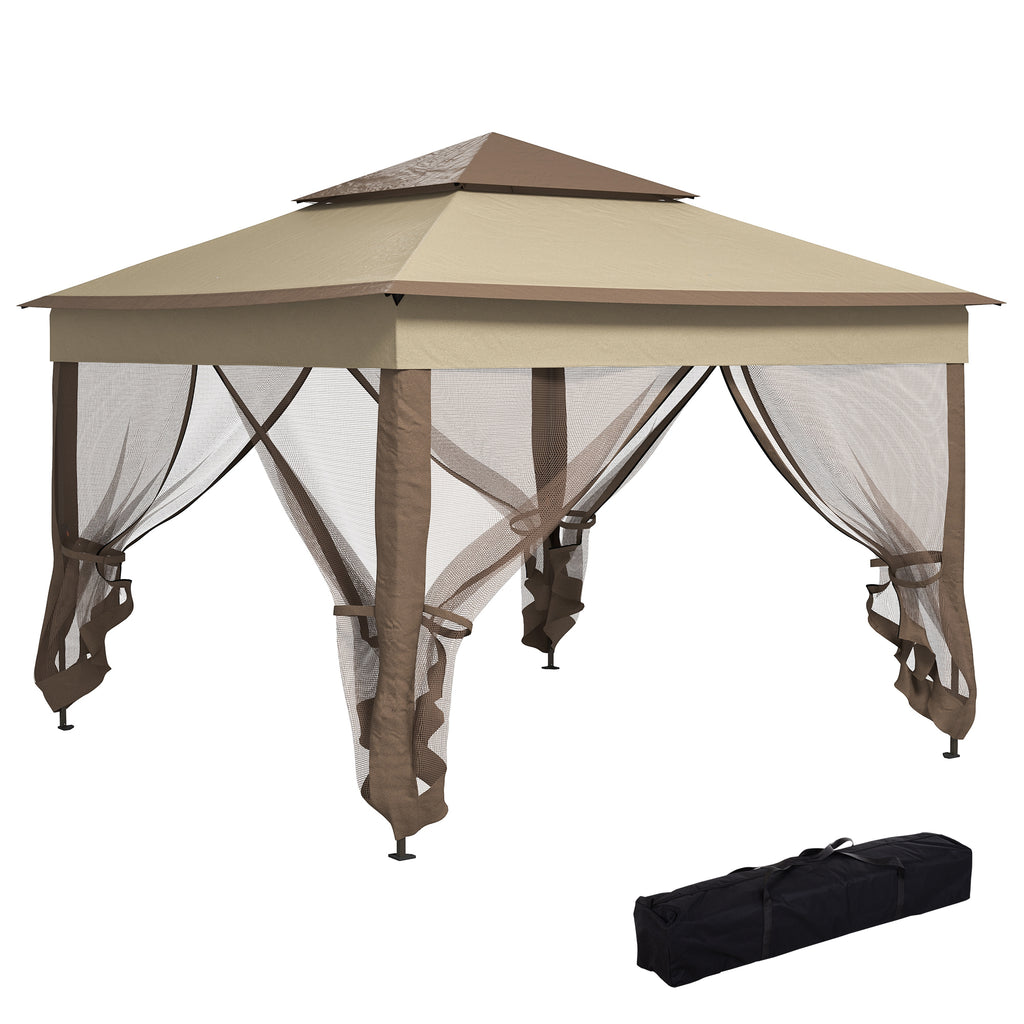 DodiOnline 3 x 3(m) Pop Up Gazebo, Marquee Party Tent with Double Tier Roof, Netting and Carry Bag, Event Shelter for Outdoor Patio, Khaki