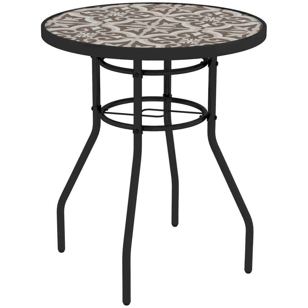 DodiOnline ?60 Garden Table, with Glass Printed Tabletop - Brown