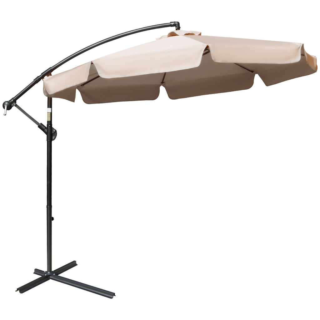 DodiOnline 2.7m Cantilever Parasol Banana Sun Umbrella with Crank Handle and Cross Base for Outdoor Hanging Sun Shade Light Brown