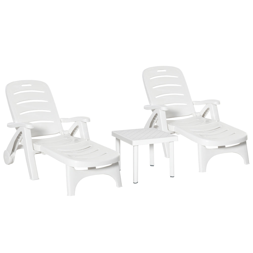 DodiOnline 3pcs Garden Furniture Set Outdoor Furniture Set Dining Table, 2 Lounge Chairs and 1 Garden Side Table White