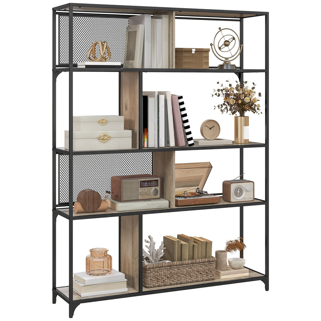 DodiOnline Four Split-Shelf Minimalistic Bookcase - Grey/Black