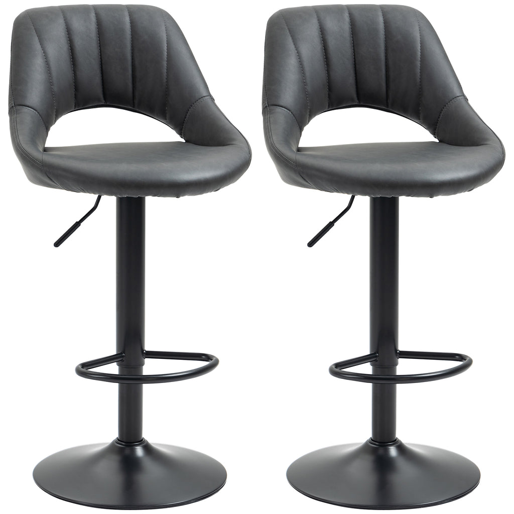 DodiOnline Bar Stools Set of 2, Swivel Counter Height Barstools with Back, Adjustable PU Leather Bar Chairs, Modern Armless Kitchen Island Stool, Dark Grey