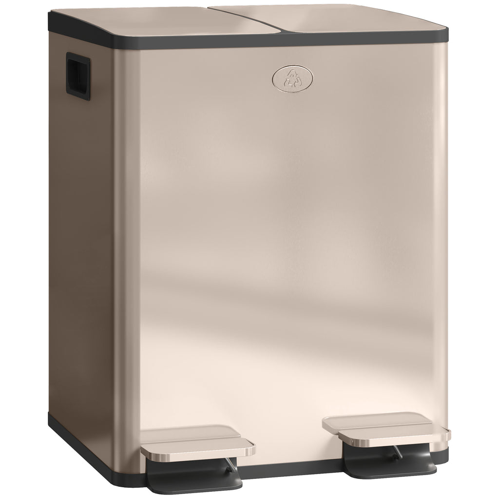 DodiOnline 40L Dual Compartment Stainless Steel Bin, with Deodoriser Holders - Gold Tone