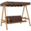 DodiOnline 3 Seater Garden Swing Seat Outdoor Swing Chair with Adjustable Canopy, Wooden Hammock Bench with  Padded Cushions for Patio Yard, Brown