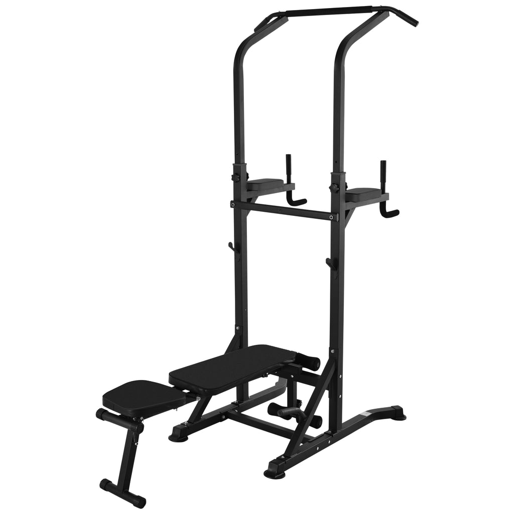 DodiOnline Pull Up Station with Adjustable Weight Bench, Dip Station and Barbell Rack, Multi-Function Power Tower Free Standing Pull Up Bar for Home Gym