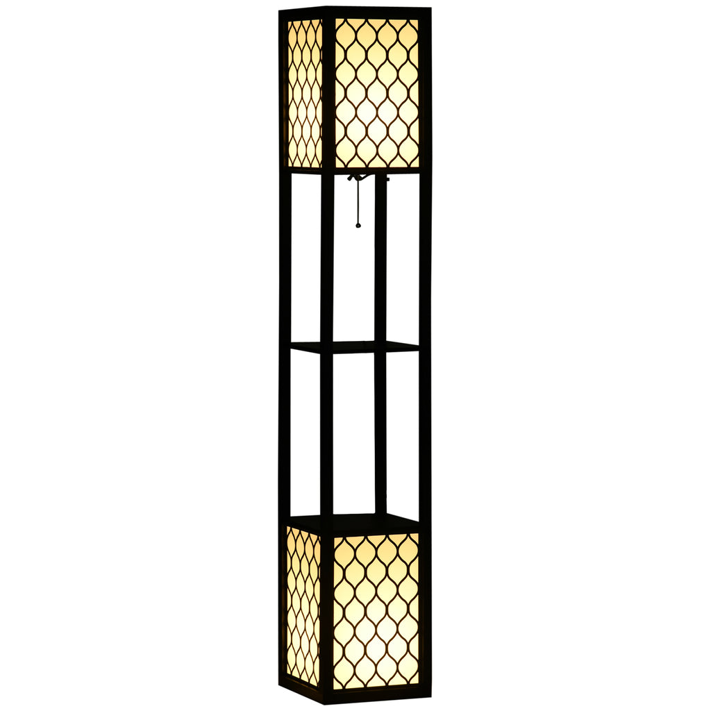 DodiOnline Floor Lamp with Shelves, Dual Light, Modern Tall Standing Lamps for Living Room, Bedroom, with Pull Chain Switch, Bulb not Included, Black