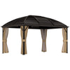 DodiOnline 3 x 4m Hardtop Gazebo Canopy with Metal Roof, Aluminium Gazebo Permanent Pavilion with Netting and Curtains, Brown