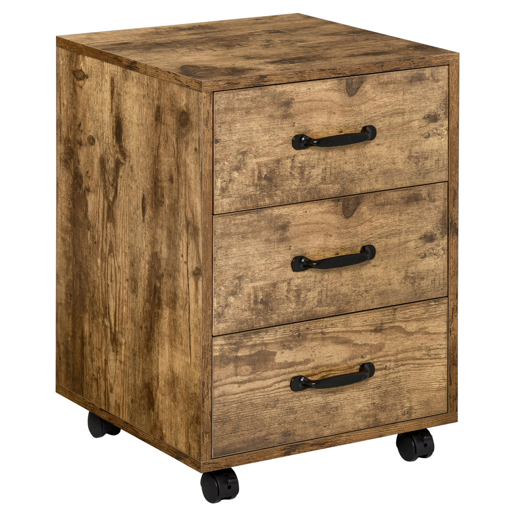 DodiOnline 3 Drawer File Cabinet, Mobile Filing Cabinet on Wheels for Home Office, Study, Rustic Brown