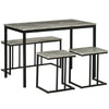 DodiOnline Dining Table and Chairs Set for 4 People, Concrete Effect Kitchen Table and Bench Set with Steel Frame, 4 Piece Dining Room Sets, Grey