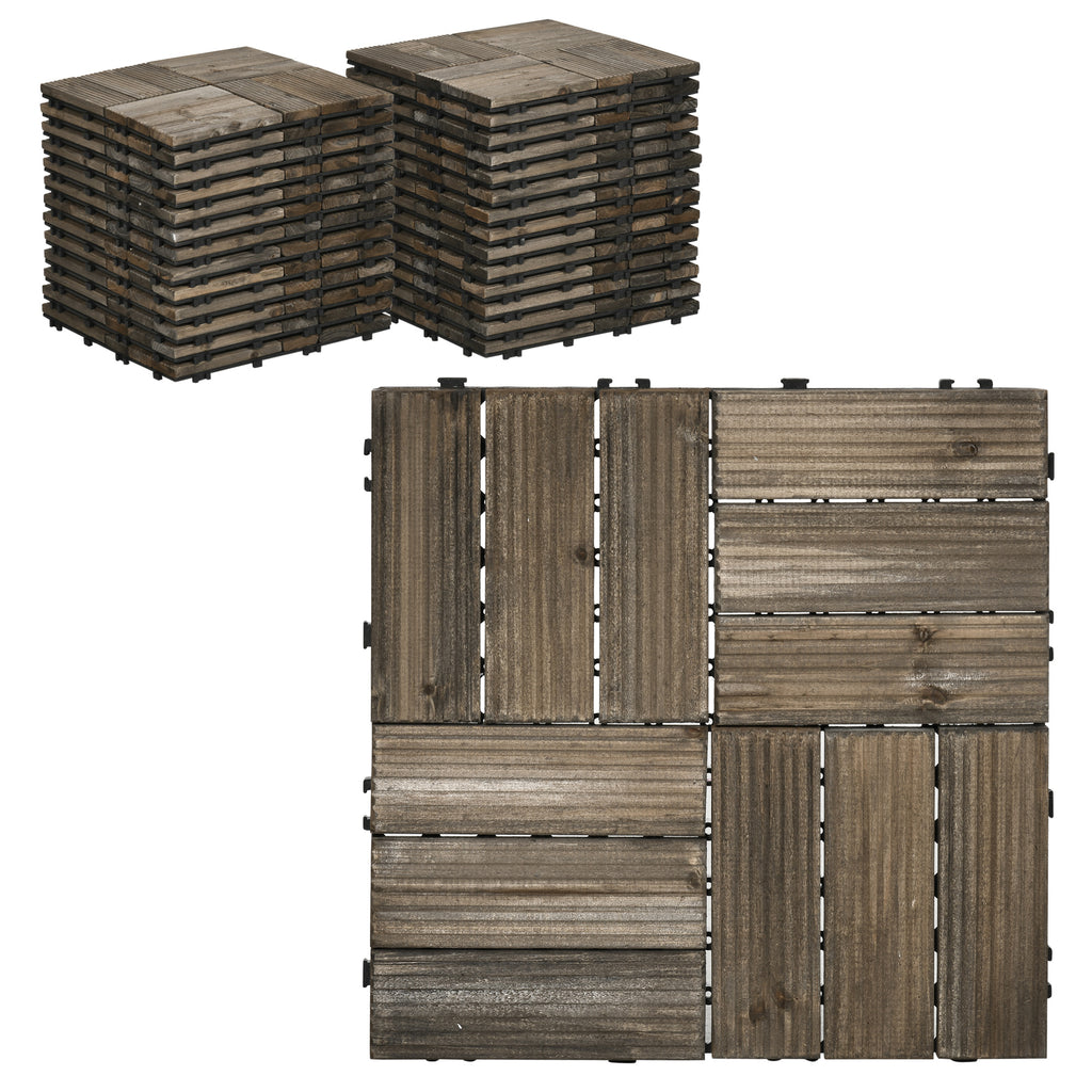 DodiOnline 27 Pcs Wooden Interlocking Decking Tiles, Outdoor Flooring Tiles for Patio, Balcony, Terrace, Hot Tub, 30 x 30 cm per Piece, 2.5? per Pack, Charcoal Grey