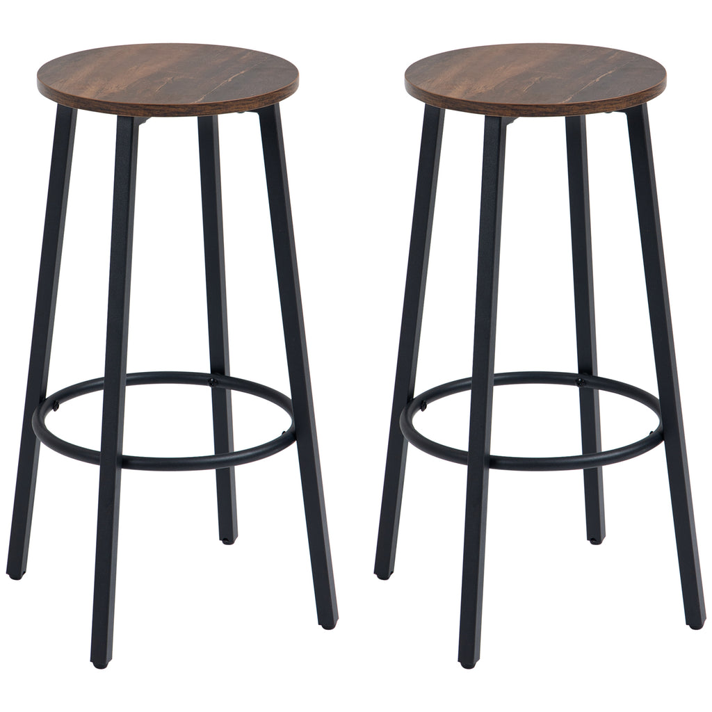 DodiOnline Bar Stools, Set of 2 Kitchen Breakfast Stools with Sturdy Steel Frame, Industrial Tall Bar Chairs, 65cm High Seat, Rustic Brown