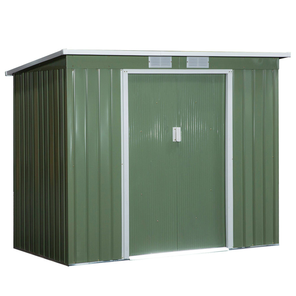 DodiOnline 7 x 4ft Lean to Garden Shed with Foundation Kit, Double Door and Vents, Outdoor Metal Storage Shed for Equipment Tools, Green