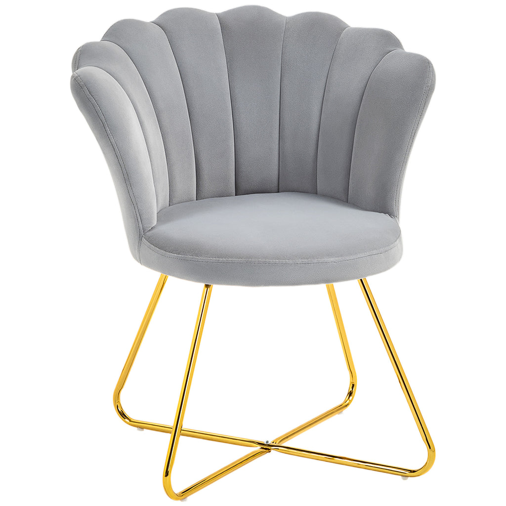 DodiOnline Velvet-Feel Lotus Petal Accent Chair - Grey