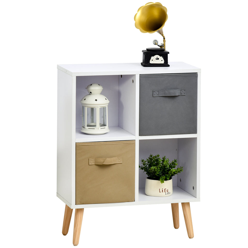 DodiOnline Freestanding 4 Cube Unit Cabinet Unit w/ 3 Fabric Drawers Handles Home Office Storage Shelves