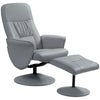 DodiOnline Swivel Recliner Chair with Footstool, PU Leather Armchair and Ottoman with High Back and Round Base for Living Room, Light Grey