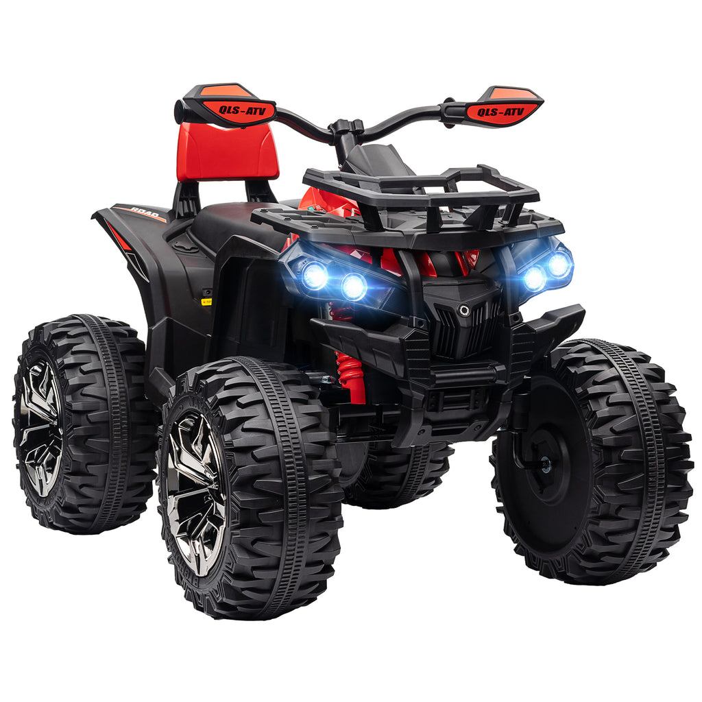DodiOnline 12V Quad Bike ATV with LED Lights, Music, Backrest, Forward, Backward, Red