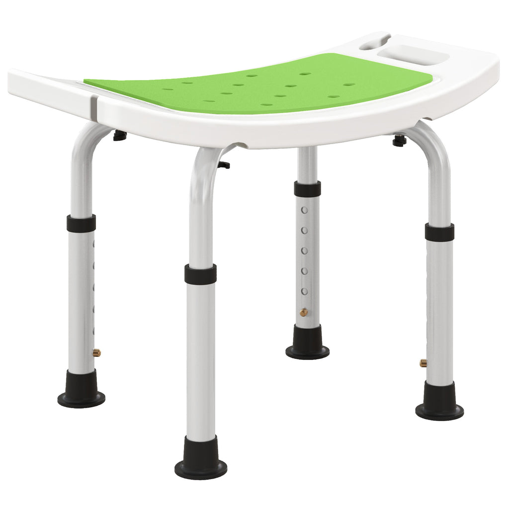 DodiOnline 6-Level Height Adjustable Aluminium Bath Room Stool Chair Shower Non-Slip Design w/ Padded Seat Drainage Holes Foot Pad, Green