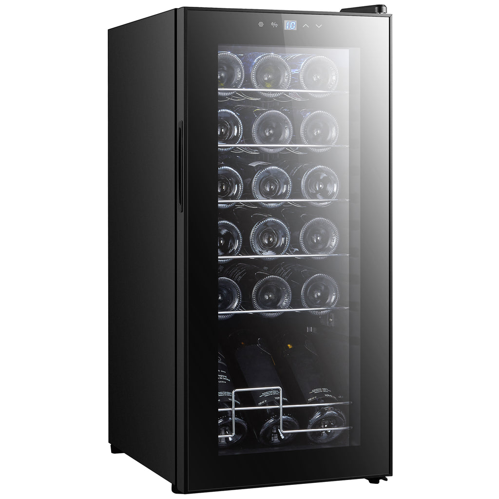 DodiOnline 50L Wine Cooler, 18 Bottles Freestanding Wine Fridge with Glass Door, LED Light, Temperature Control and Digital Touch Screen, Black