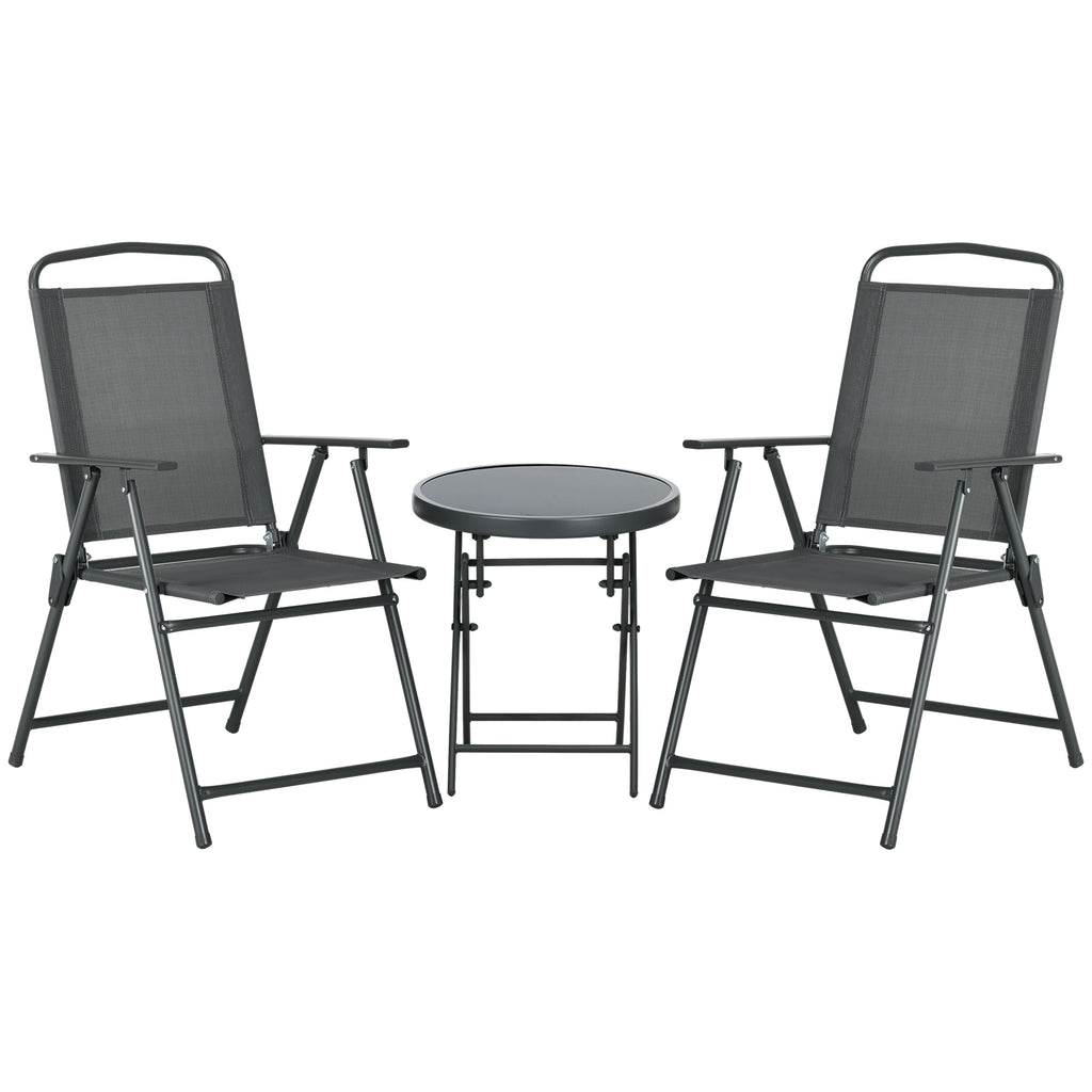 DodiOnline Three-Piece Garden Seat Set, with Glass-Top Table - Dark Grey