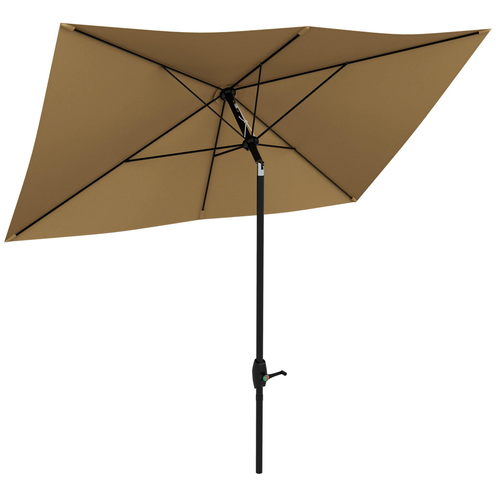 DodiOnline 2 x 3(m) Garden Parasol Umbrella, Rectangular Outdoor Market Umbrella Sun Shade with Crank & Push Button Tilt, 6 Ribs, Aluminium Pole, Brown