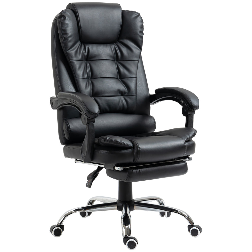 DodiOnline Executive Office Chair, PU Leather Home Office Chair with Swivel Wheels, Reclining Backrest, Retractable Footrest, Black