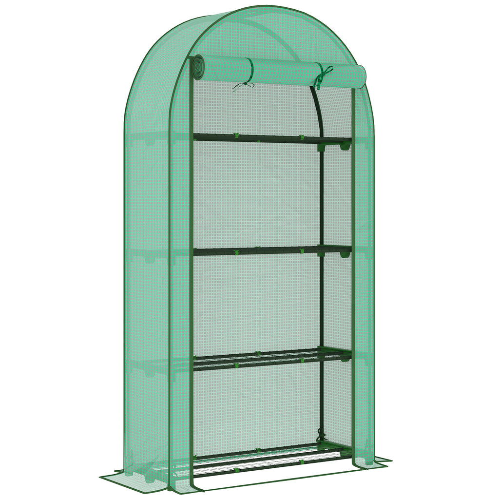 DodiOnline 4 Tier Mini Greenhouse with Reinforced PE Cover, Portable Small Greenhouse with Roll-Up Door, 105 x 45 x 160cm, Green