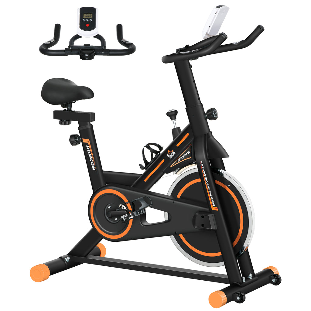 DodiOnline Exercise Bike, Indoor Cycling, with LCD Display, Heart Rate, Sensor - Black and Orange