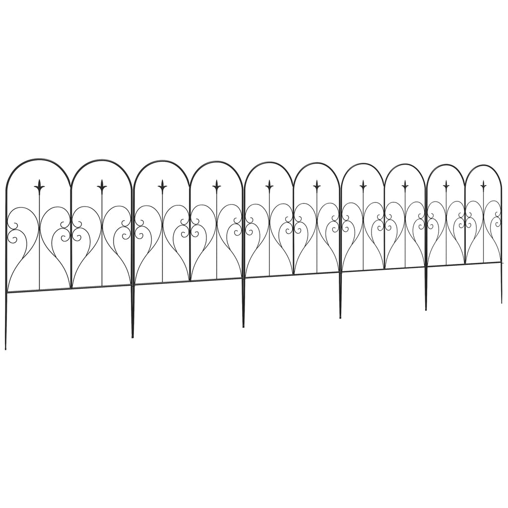DodiOnline Set of Five Decorative Heart Metal Fence Panels - Black