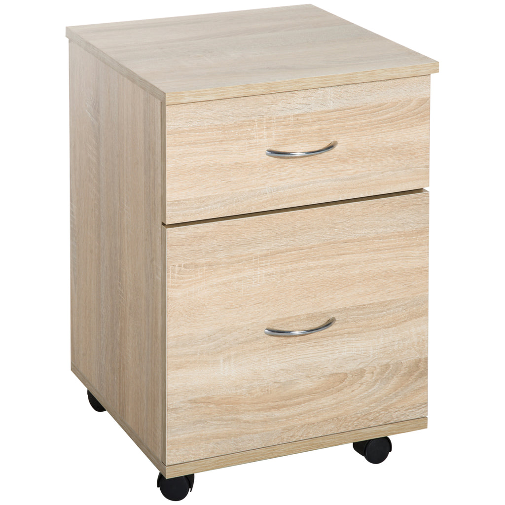 DodiOnline Two Drawer Filing Cabinet with Wheels- Oak