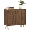 DodiOnline Sideboard Storage Cabinet with Golden Lines, Modern Luxury Living Room Cabinet with Adjustable Shelf, Steel Harpin Legs, Brown