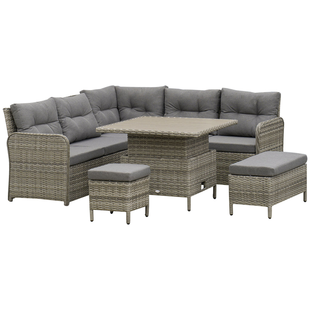 DodiOnline 6 Pieces Outdoor PE Rattan Garden Furniture, Patio Wicker Sectional Conversation Corner Sofa w/ Soft Padded Cushion & Liftable Coffee Table, Grey