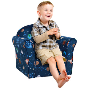 DodiOnline Kids Planet-Themed Armchair, with Non-Slip Feet, Wooden Frame - Blue