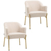 DodiOnline Accent Chair, Living Room Armchair, Vanity Chair with Gold Plating Metal Legs and Soft Padded Seat for Bedroom and Café, Set of 2, White