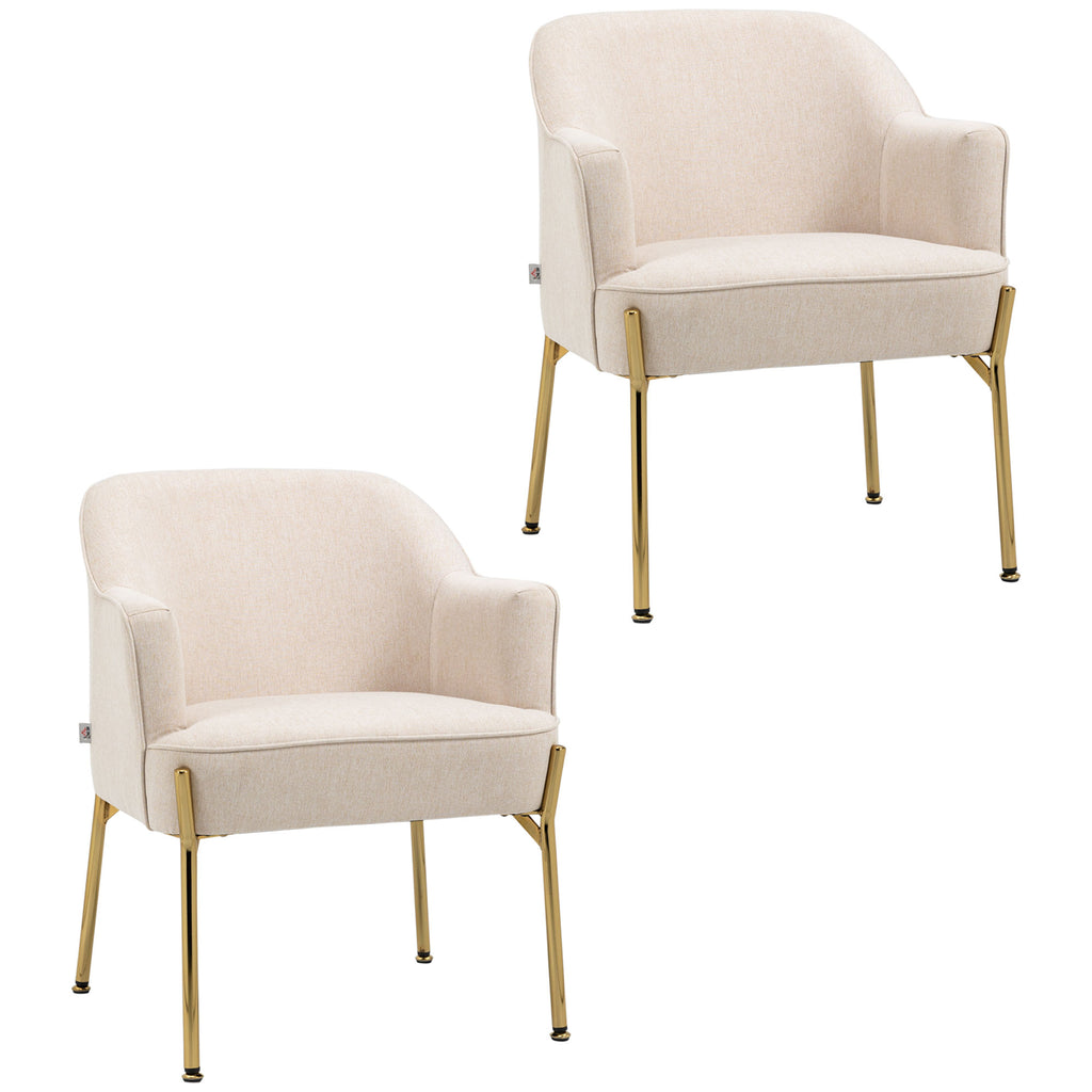 DodiOnline Accent Chair, Living Room Armchair, Vanity Chair with Gold Plating Metal Legs and Soft Padded Seat for Bedroom and Café, Set of 2, White