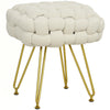 DodiOnline Velvet-Feel Bold Woven Footstool - Cream White