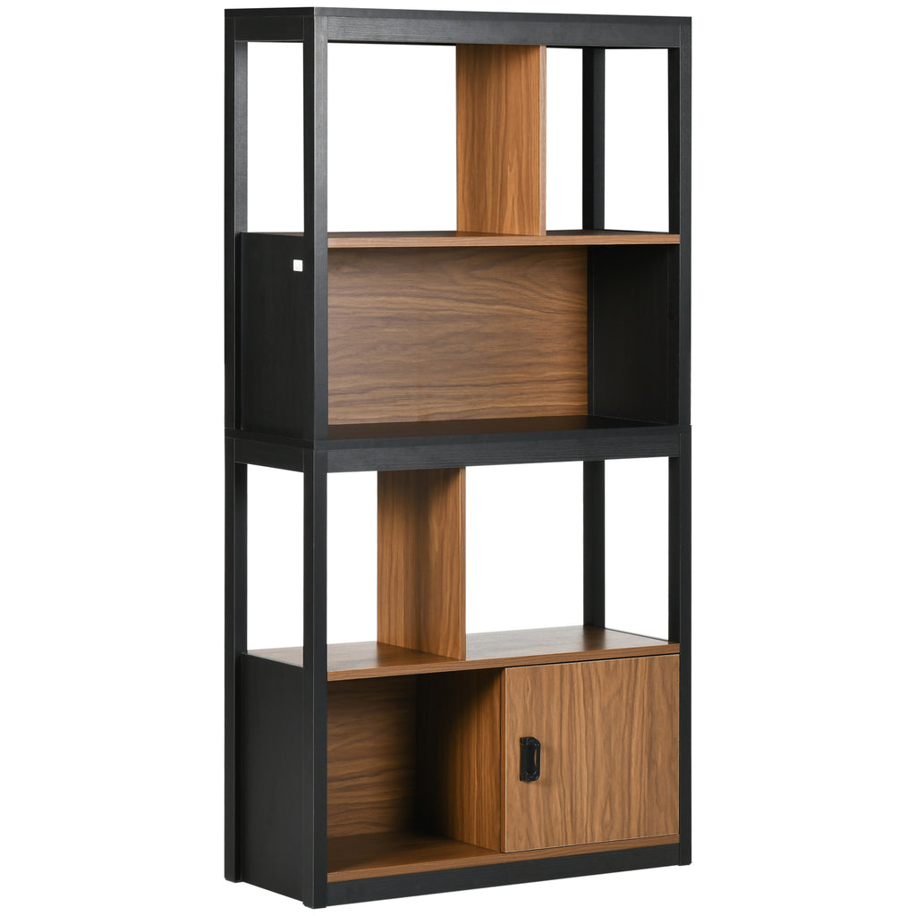 DodiOnline Modern 4-Tier Bookshelf, Freestanding Bookcase with Storage Shelving and Closed Cabinet, for Living Room Home Office Study, Walnut Brown