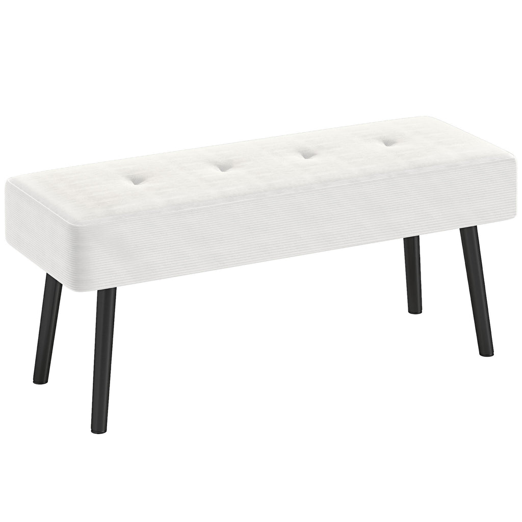 DodiOnline End of Bed Bench, Corduroy Bedroom Bench with Thick Padding and Steel Legs, Tufted Window Seat for Entryway, Living Room, Cream White