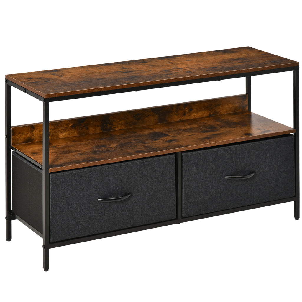 DodiOnline TV Cabinet for 47-inch TVs, TV Console Unit with 2 Foldable Linen Drawers, TV Stand with Shelving for Living Room, Entertainment Room, Rustic Brown