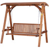 DodiOnline 3 Seater Garden Swing Seat Wooden Swing Chair Hammock Bench Lounger with Canopy, Natural