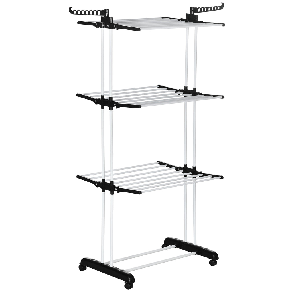 DodiOnline Foldable Clothes Drying Rack, 4-Tier Steel Garment Laundry Rack with Castors for Indoor and Outdoor Use, Black