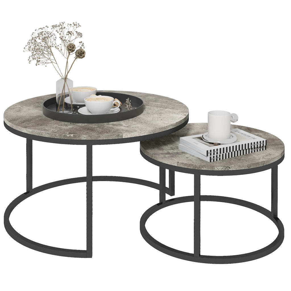 DodiOnline Set of Two Marble-Effect Stacking Tables - Grey/Black