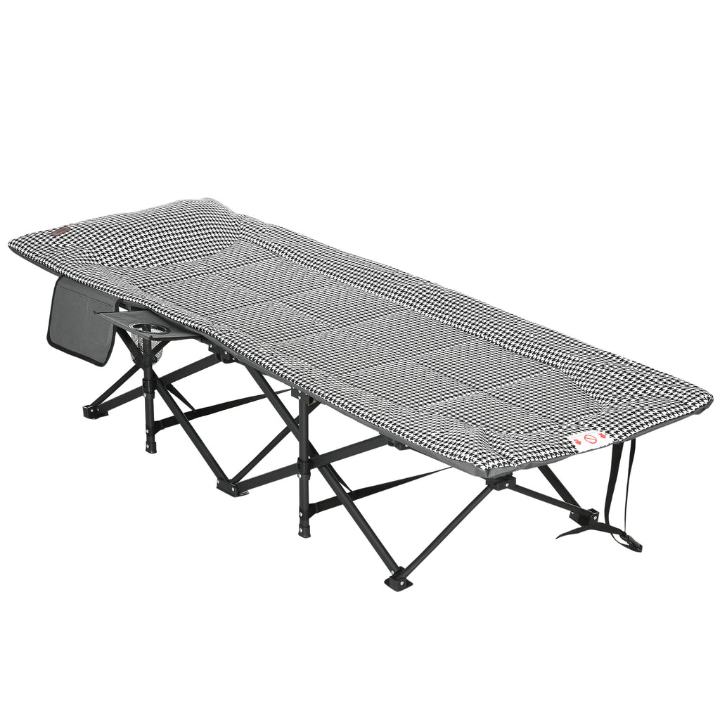 DodiOnline Foldable Sun Lounger, Padded Patio Camping Bed with Carry Bag, Magazine Bag and Cup Holder for Outdoor, Garden, Black