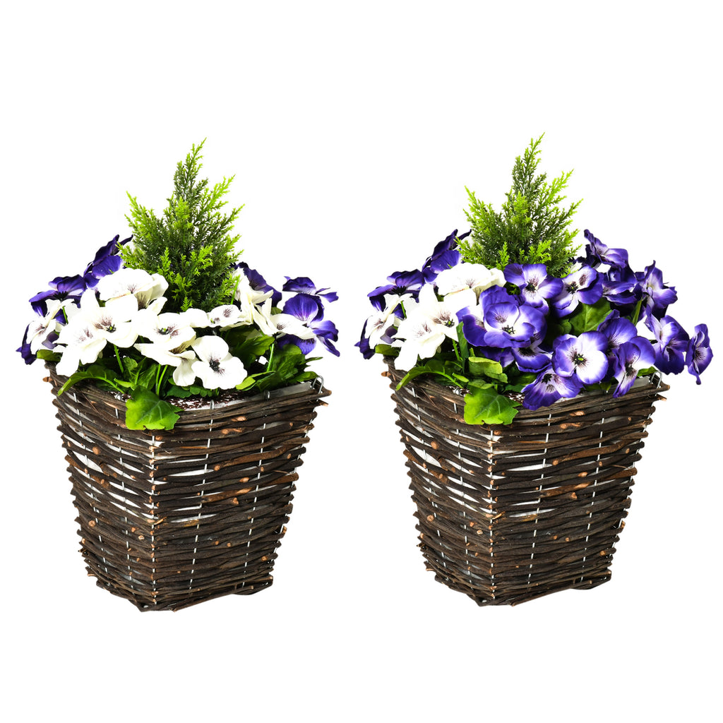 DodiOnline 2 Pieces Artificial Phalaenopsis Decorative Plant with Straw Plaiting Pot, Fake Flower, 45cm, White Purple