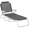 DodiOnline Foldable Sun Lounger, Outdoor 4 Level Adjustable Backrest Reclining Lounge Chair with Armrests for Patio, Garden, Dark Grey
