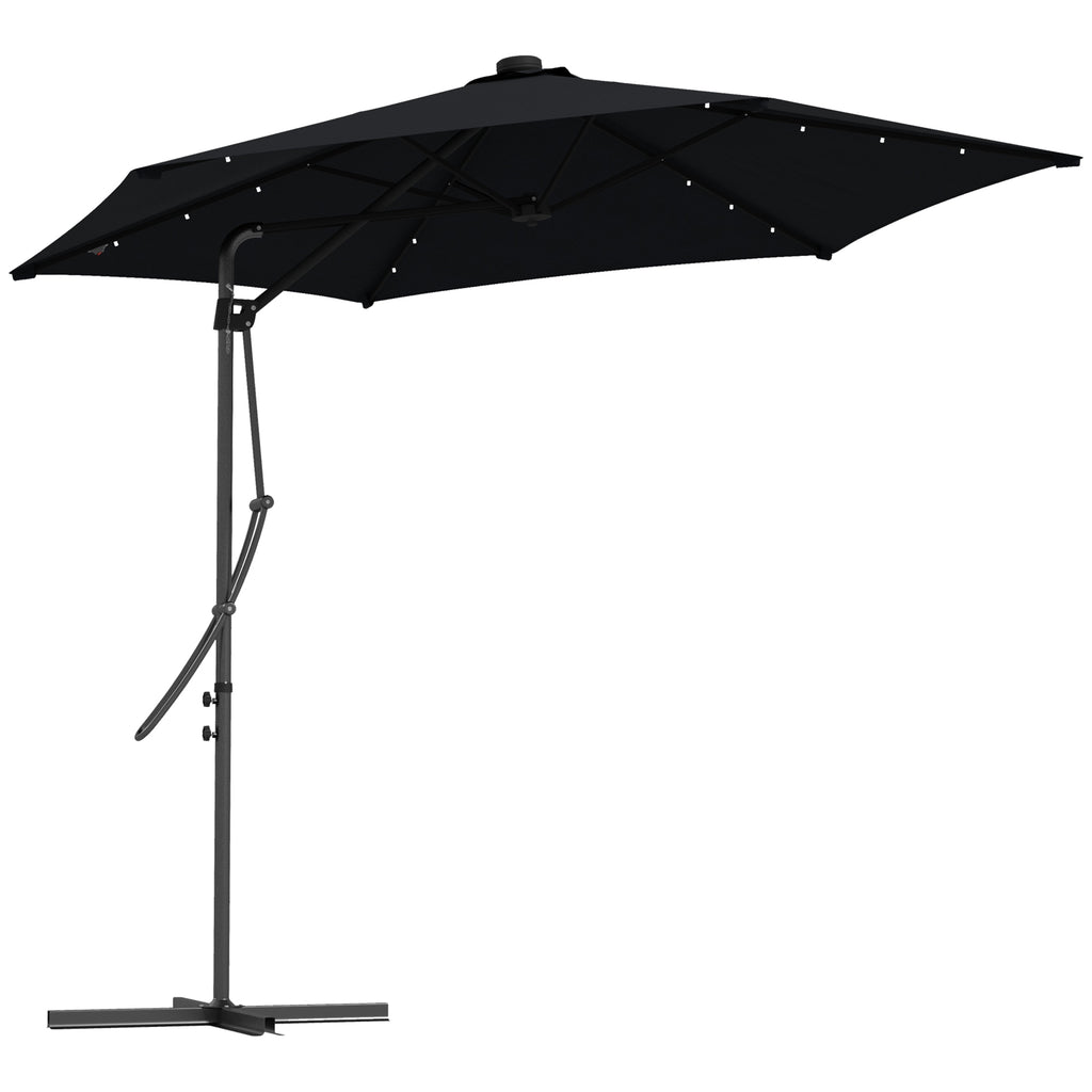 DodiOnline 3(m) Garden Parasol Cantilever Umbrella with Solar LED, Cross Base and Waterproof Cover, Black