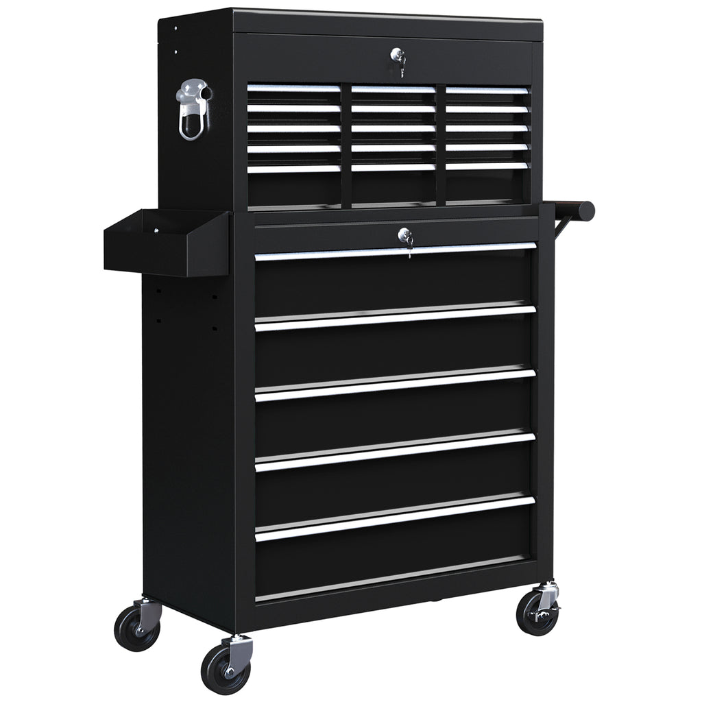 DodiOnline 19 Drawer, Two-Part Tool Storage Chest on Wheels - Black