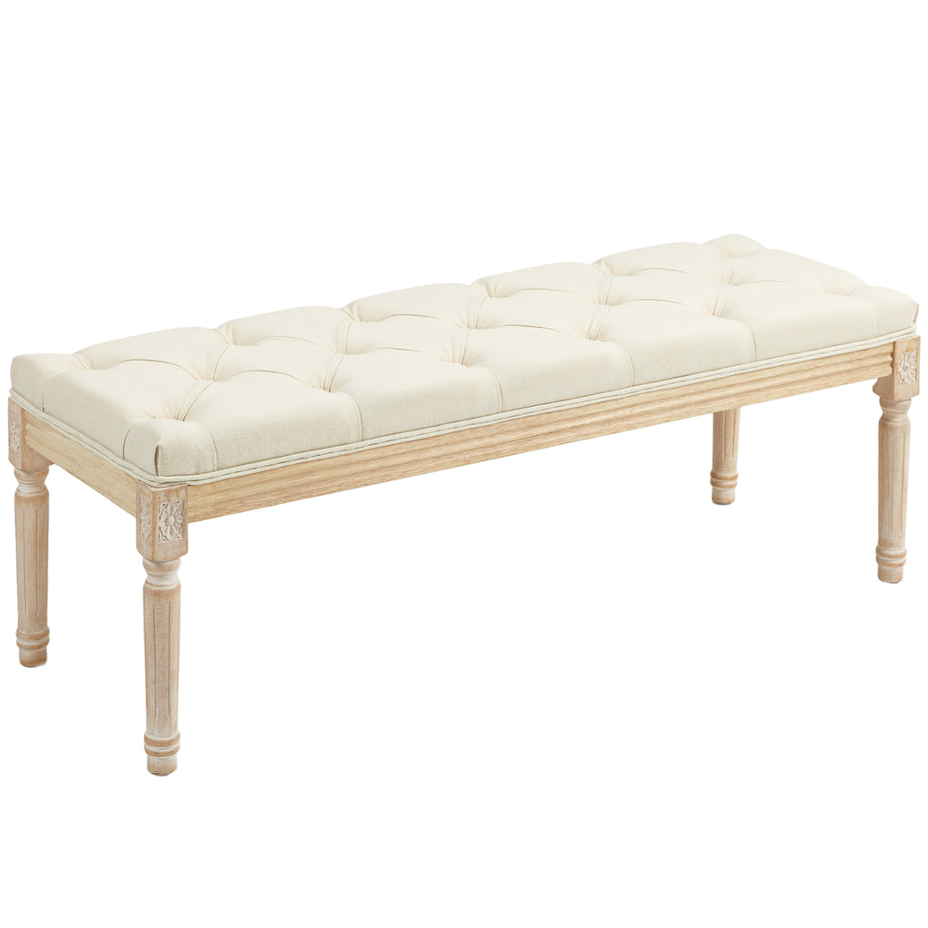 DodiOnline Vintage Wooden Bed End Bench - Cream White