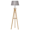 DodiOnline Natural Wood Tripod Floor Lamp Light E27 Base Bedroom Living Room Fabric Shade Storage Shelf Foot Switch, 156cm, Grey