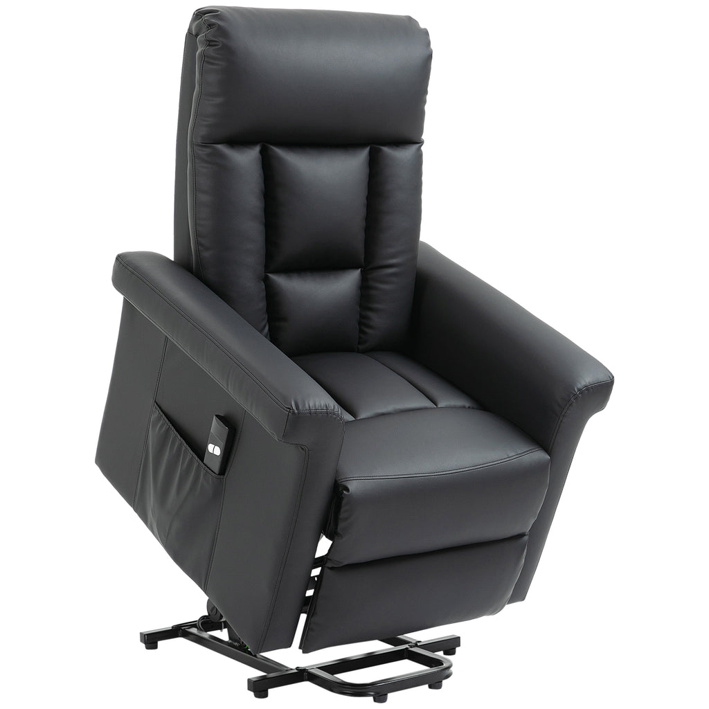 DodiOnline Power Lift Chair, PU Leather Recliner Sofa Chair for Elderly with Remote Control, Side Pocket, Black