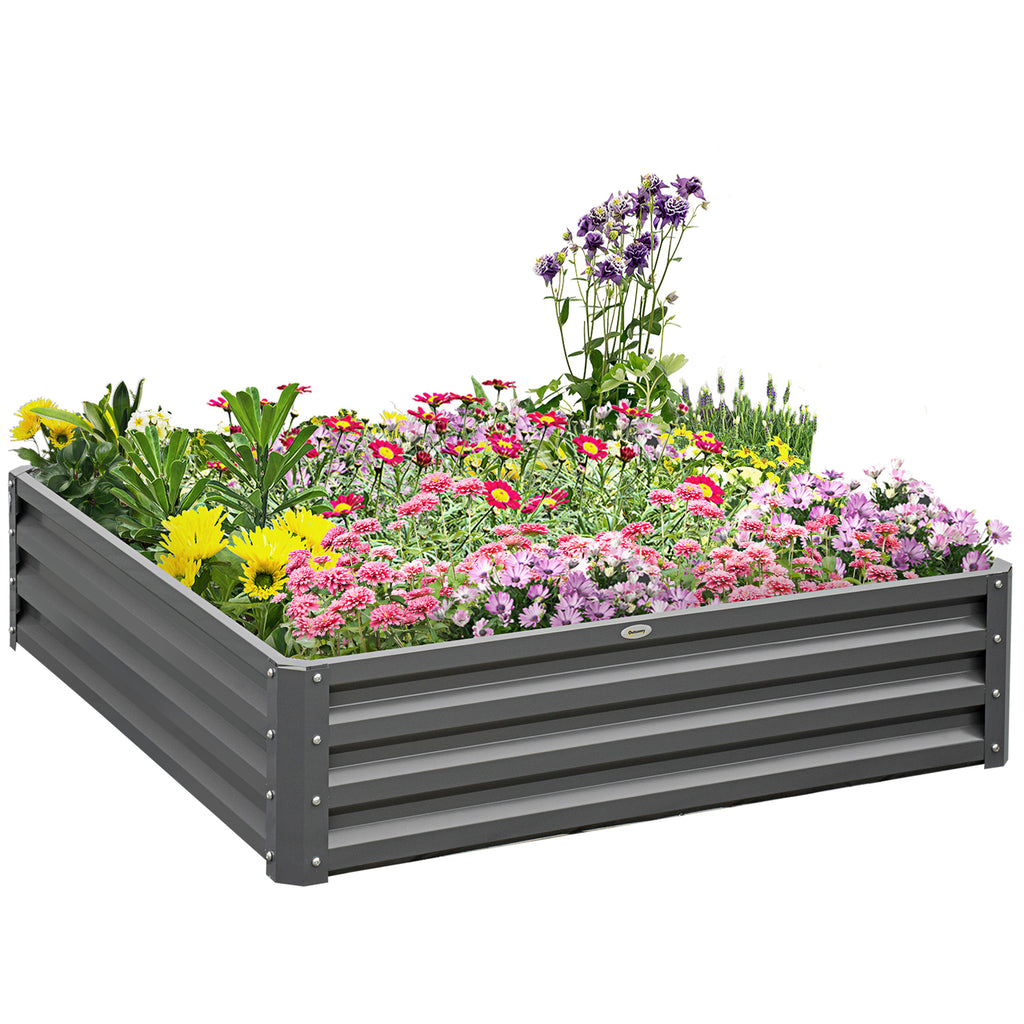 DodiOnline 432L Square Raised Garden Bed Box Steel Frame for Vegetables, Flowers and Herbs, 120 x 120 x 30cm, Light Grey